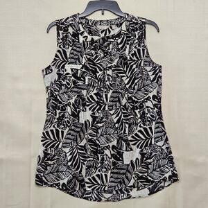 CORAL BAY Women's Top Sleeveless Black&White Leaf Pattern Size Small w/ Pockets